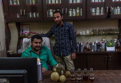 Rajat and Amit Mehrotra owners of Meena perfumery at their office in Kannauj. Rathina Sankari