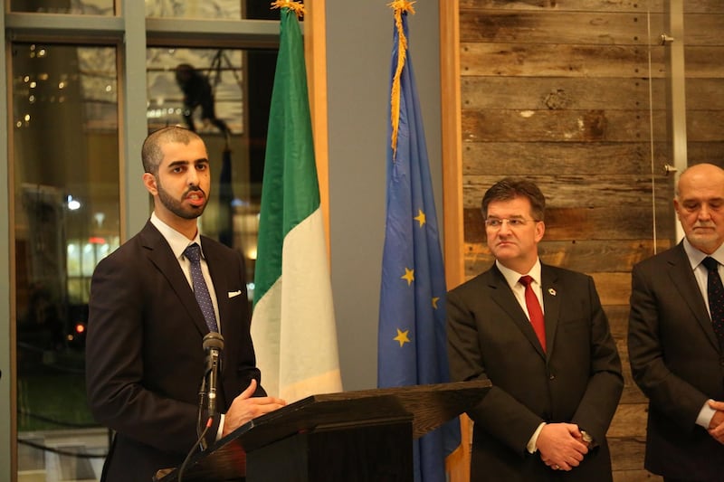 Omar Al Olama, UAE Minister of State for Artificial Intelligence, opened the exhibition at the UN headquarters in New York. Courtesy Ministry of Cabinet Affairs and The Future