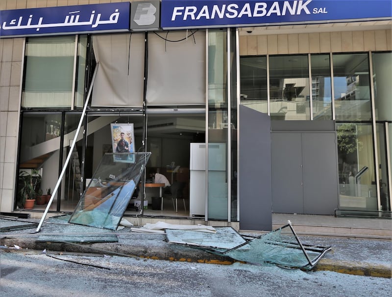 A view of a damaged Fransa Bank.  EPA