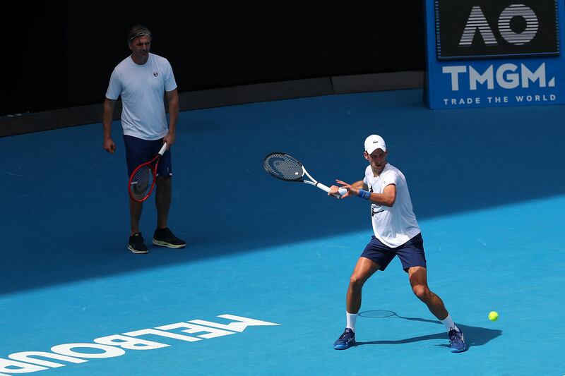 Serbia's Novak Djokovic takes part in a training session in Melbourne a day after a court overturned the Australian government's decision to cancel his visa on Covid-19 vaccination grounds. AFP