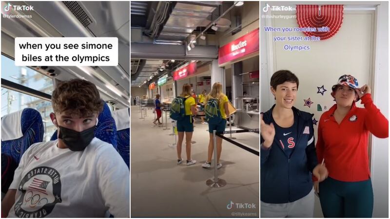 From left to right: US diver Tyler Downs, Australian water polo player Tilly Kearns and US fencer Courtney Hurley provide behind-the-scenes looks at the Tokyo Games on TikTok