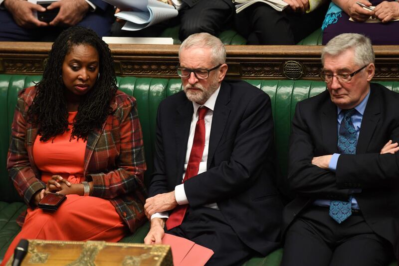 A handout photograph taken and released by the UK Parliament on January 8, 2020, shows opposition Labour party leader Jeremy Corbyn taking part in the first Prime Minister's Questions of the new year.  - RESTRICTED TO EDITORIAL USE - NO USE FOR ENTERTAINMENT, SATIRICAL, ADVERTISING PURPOSES - MANDATORY CREDIT " AFP PHOTO / Jessica Taylor /UK Parliament"
 / AFP / UK PARLIAMENT / JESSICA TAYLOR / RESTRICTED TO EDITORIAL USE - NO USE FOR ENTERTAINMENT, SATIRICAL, ADVERTISING PURPOSES - MANDATORY CREDIT " AFP PHOTO / Jessica Taylor /UK Parliament"
