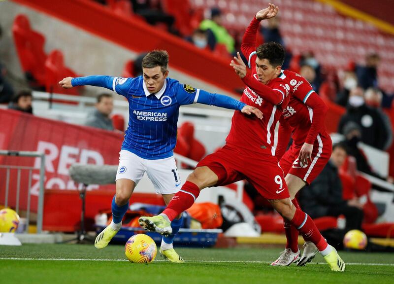 Leandro Trossard - 7. The Belgian was strong running with the ball and the first line of defence when Liverpool had possession. He will feel he has a claim on the goal and he later went close to scoring a second. Substituted for Zeqiri with three minutes to go. Reuters