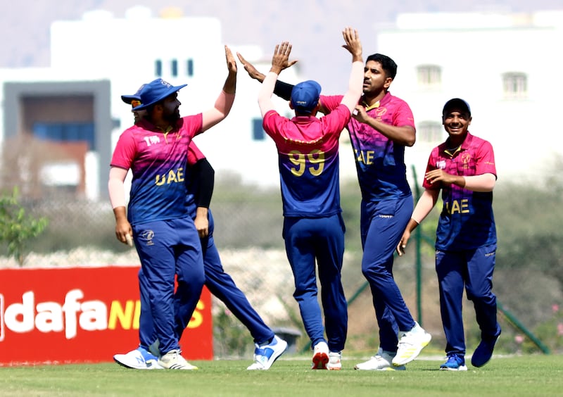 UAE bowler Junaid Siddique celebrates a wicket.