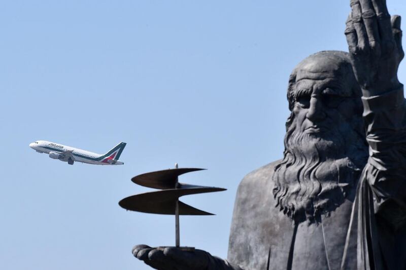 A statue of Leonardo da Vinci near the Leonardo da Vinci Fiumicino airport, near Rome. AFP