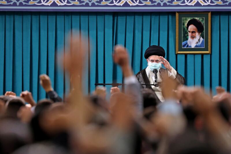 Iran's supreme leader, Ayatollah Ali Khamenei, meets students in Tehran last week. EPA