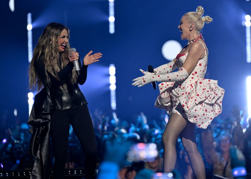 Carly Pearce and Gwen Stefani perform Just A Girl at the CMT Music Awards at the Moody Centre in Austin, Texas. AP