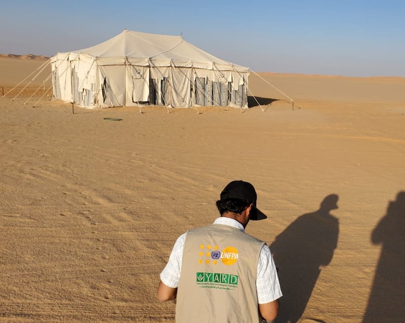 Displaced people from Yemen’s Marib live in remote areas in temporary shelters on vast desert land. Photo: YARD