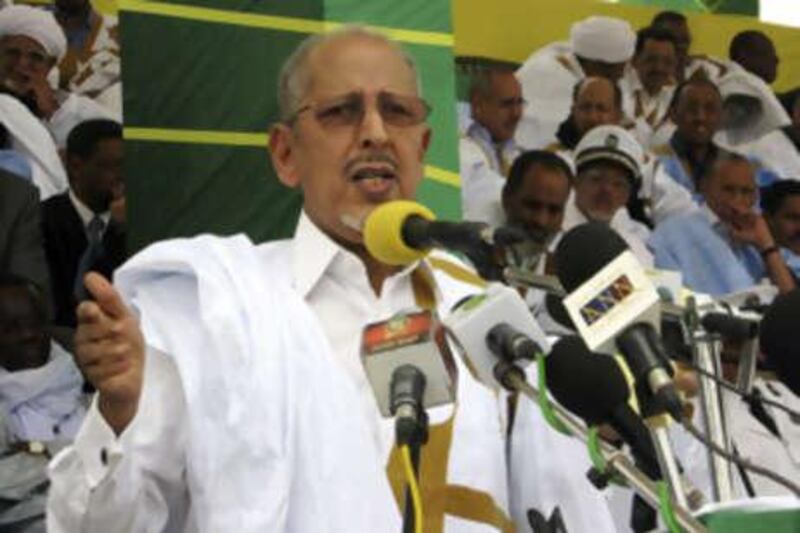 The Mauritanian president Sidi Mohamed Ould Cheikh Abdallahi addressing a crowd in May.