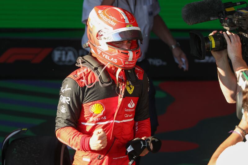 Charles Leclerc reacts after winning the Australian Formula One Grand Prix. AP