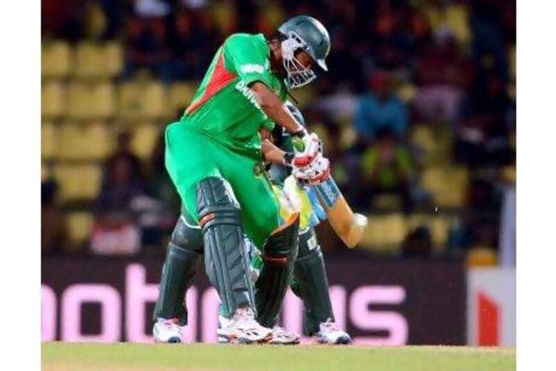 All-rounder Shakib Al Hasan on strike. A reader says the Bangladesh team are on the ascendancy. Prakash Singh / AFP