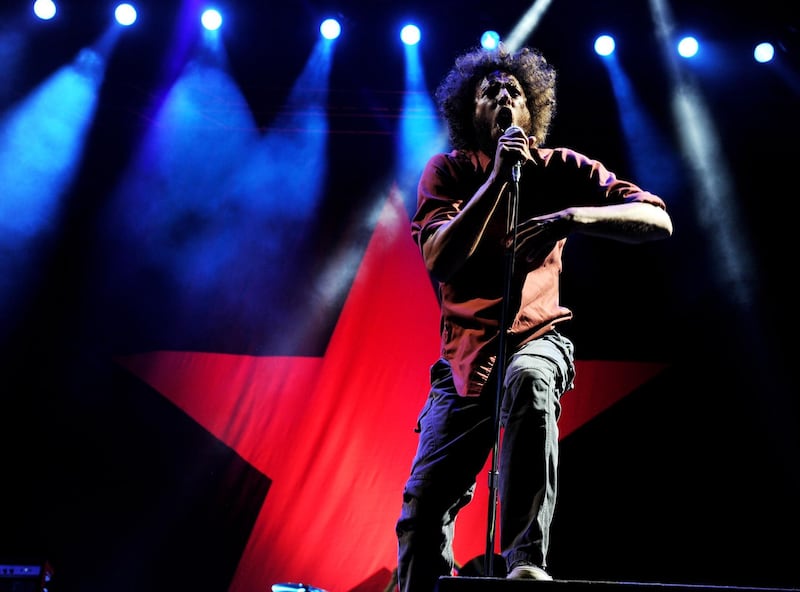 LOS ANGELES, CA - JULY 30: Singer Zack de la Rocha of Rage Against the Machine performs at L.A. Rising at the L.A. Memorial Coliseum on July 30, 2011 in Los Angeles, California.   Kevin Winter/Getty Images/AFP