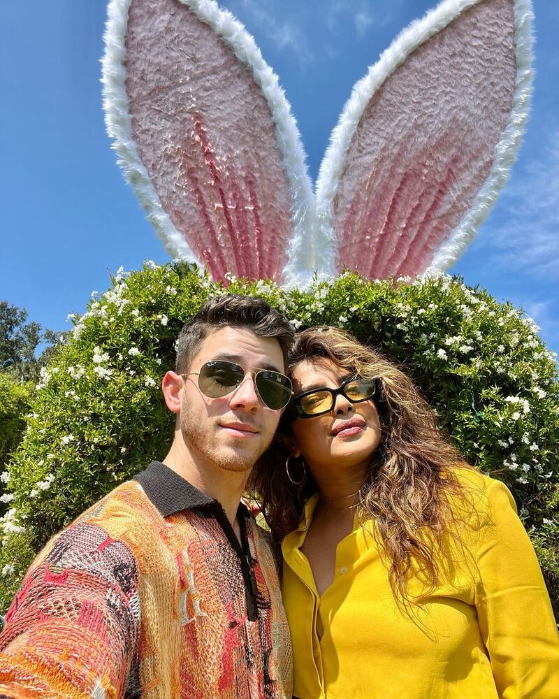 Priyanka Chopra and Nick Jonas celebrate with an outdoor lunch for Easter in April this year. Photo: Instagram/priyankachopra