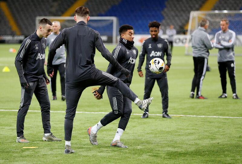 Manchester United's Jesse Lingard trains on the eve of the Eurpa League clash at the Astana Arena. Reuters