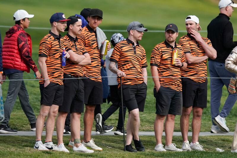Fans in tiger stripe shirts watch Tiger Woods in California. EPA