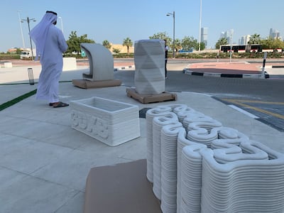 Samples of 3D printed structures that will be used for the mosque in Dubai. Ali Al Shouk / The National

