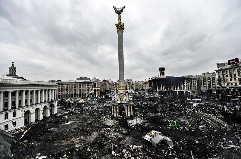 A general view of Independence square is seen during the face off against heavily-armed police. Bulent Kilic / AFP