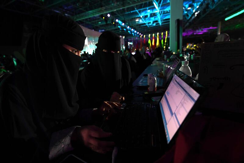 CORRECTION - Saudi women attend a hackathon in Jeddah on July 31, 2018, prior to the start of the annual Hajj pilgrimage in the holy city of Mecca.
More than 3,000 software developers and 18,000 computer and information-technology enthusiasts from more than 100 countries take part in Hajj hackathon in Jeddah until August 3. / AFP PHOTO / Amer HILABI / The erroneous byline appearing in the metadata of this photo by Amer HILABI  has been modified in AFP systems in the following manner: [Amer Hilabi] instead of [Matthieu Clavel]. Please immediately remove the erroneous mention[s] from all your online services and delete it (them) from your servers. If you have been authorized by AFP to distribute it (them) to third parties, please ensure that the same actions are carried out by them. Failure to promptly comply with these instructions will entail liability on your part for any continued or post notification usage. Therefore we thank you very much for all your attention and prompt action. We are sorry for the inconvenience this notification may cause and remain at your disposal for any further information you may require.”