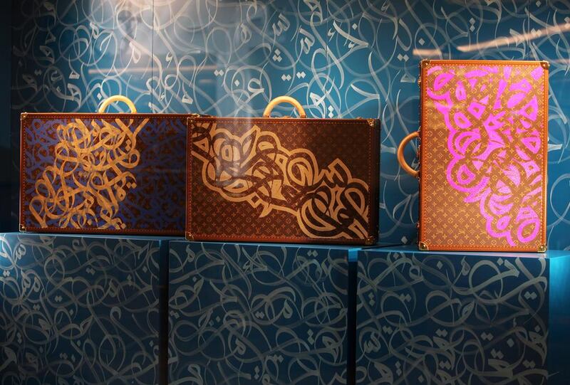 Calligraphy work by eL Seed on display at the Louis Vuitton showroom in Mall of the Emirates in Dubai. Pawan Singh / The National
