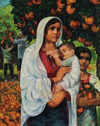 Madonna of the Oranges by Ismail Shammout was painted in 1997, the year the artist first returned to visit his place of birth in Al Lydd, Palestine. Photo: Wikiart