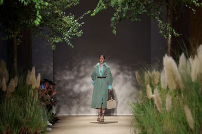 A soft green coat at the Max Mara spring/summer 2024 show. Getty Images