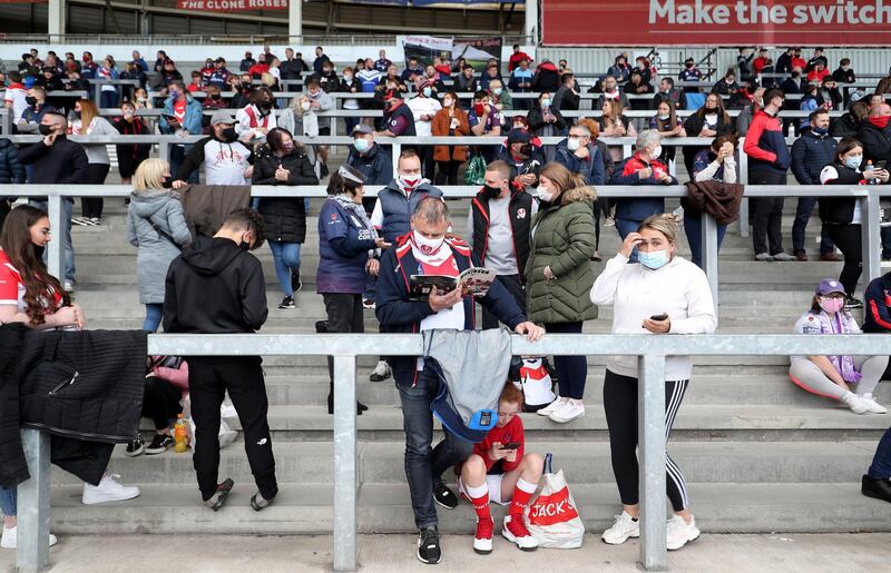 St Helens fans in the stands before the Super League match at The Totally Wicked Stadium. PA