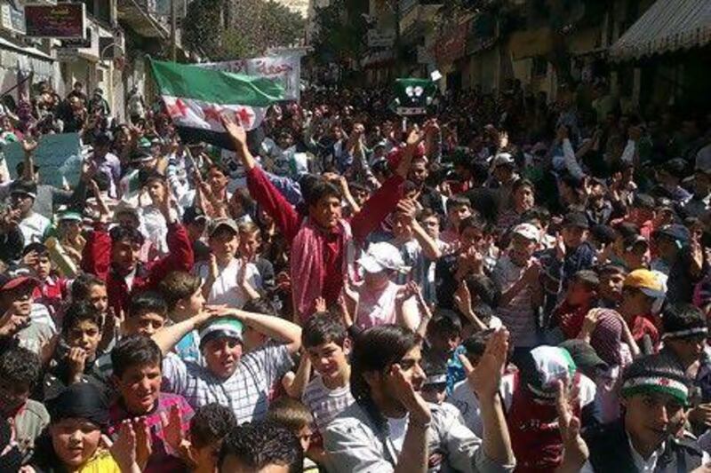 Anti-regime protesters demonstrate in the town of Yabrud, 80km north of Damascus.