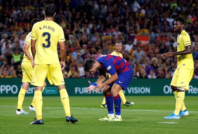 Soccer Football - La Liga Santander - FC Barcelona v Villarreal - Camp Nou, Barcelona, Spain - September 24, 2019  Barcelona's Luis Suarez reacts after missing a shot at goal   REUTERS/Albert Gea