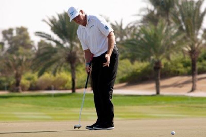 Ernie Els of South Africa reacts to a missed putt on the 8th hole during the first round of the Abu Dhabi HSBC Golf Championships at Abu Dhabi Golf Club in Abu Dhabi in January 17. Christopher Pike / The National