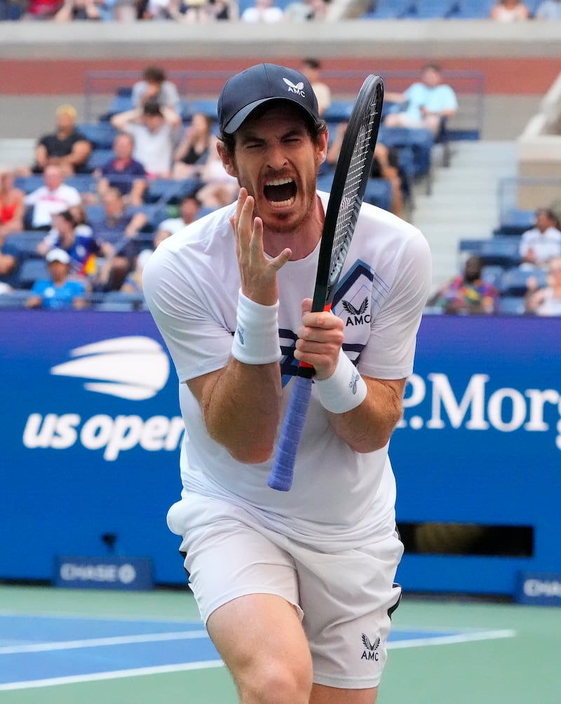 Britain's Andy Murray shows his frustration after losing a point during the first-round defeat to Stefanos Tsitsipas during the US Open at Flushing Meadows on Monday, August 30. USA TODAY Sports