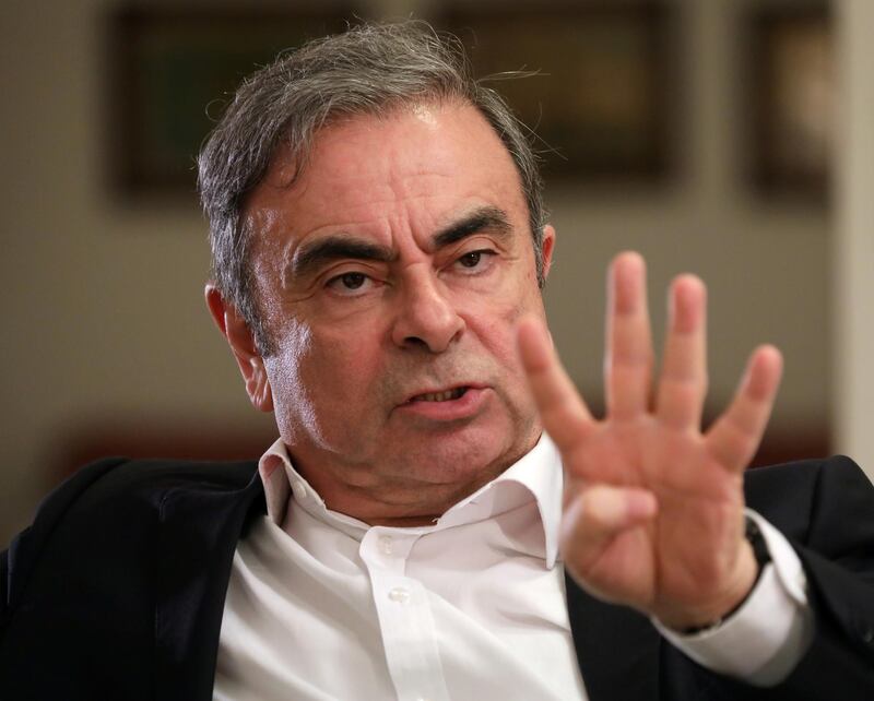 FILE PHOTO: Former Nissan chairman Carlos Ghosn talks during an interview with Reuters in Beirut, Lebanon January 14, 2020. REUTERS/Mohamed Azakir/File Photo