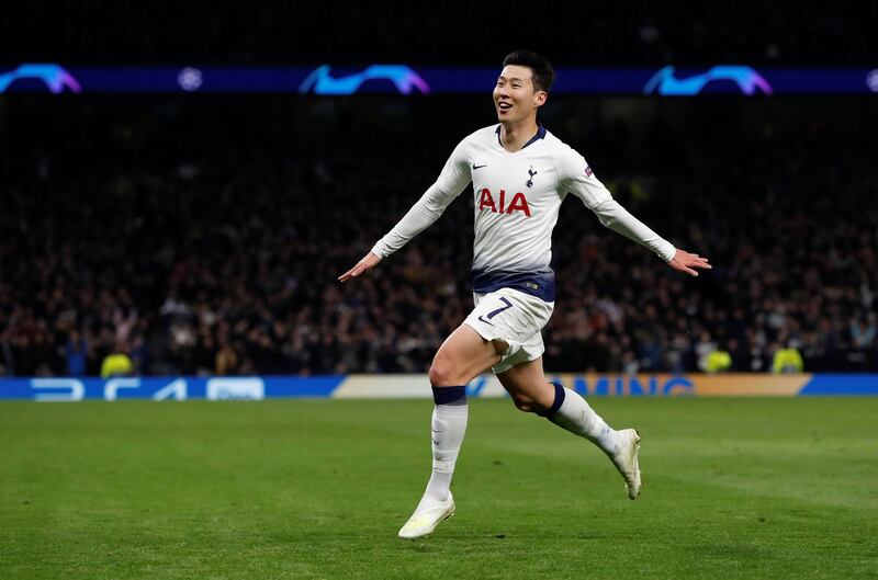 Tottenham's Son Heung-min celebrates scoring their first goal. Reuters