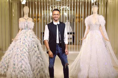 Rami Kadi with pieces from his autumn/winter 2018 couture collection. Courtesy of Rami Kadi