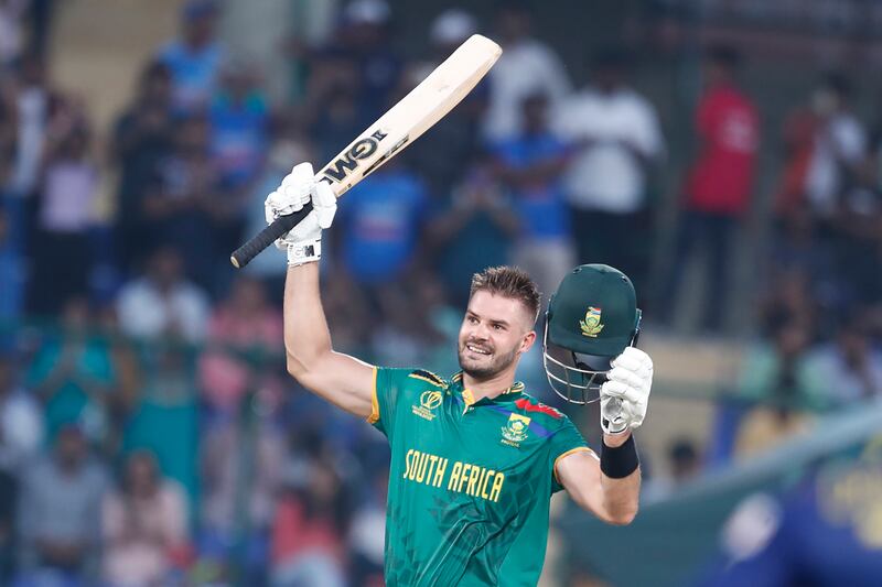 South Africa's Aiden Markram scored the fastest ODI World Cup century against Sri Lanka, bringing up his ton in just 49 balls. Getty