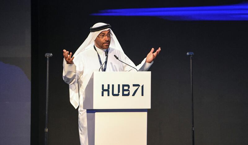 Abu Dhabi, United Arab Emirates - H.E. Ahmed Ali Al Sayegh, Minister of State and Chairman Abu Dhabi Global Market speaks at the launch of Hub71 at Rosewood Hotel, Al Maryah Island. Khushnum Bhandari for The National

