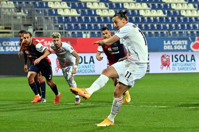 Zlatan Ibrahimovic scores AC Milan's first goal from the penalty spot. Getty Images