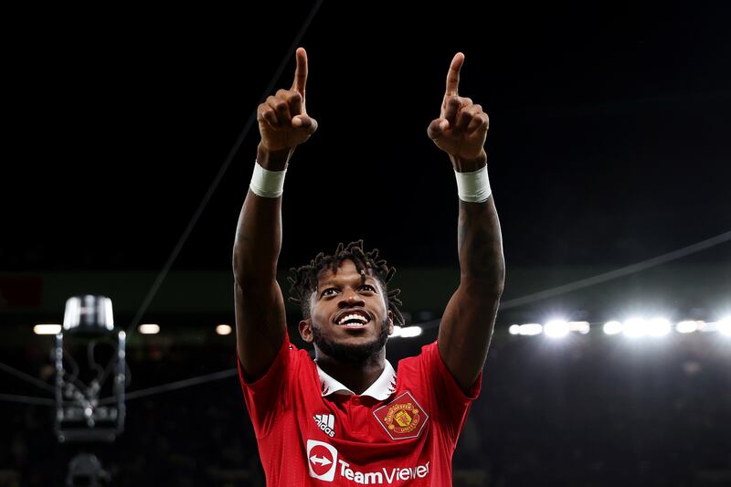Fred celebrates after scoring. Getty