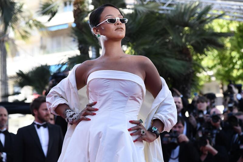 Rihanna in Dior at a screening of 'Okja' at Cannes Film Festival in 2017. AFP