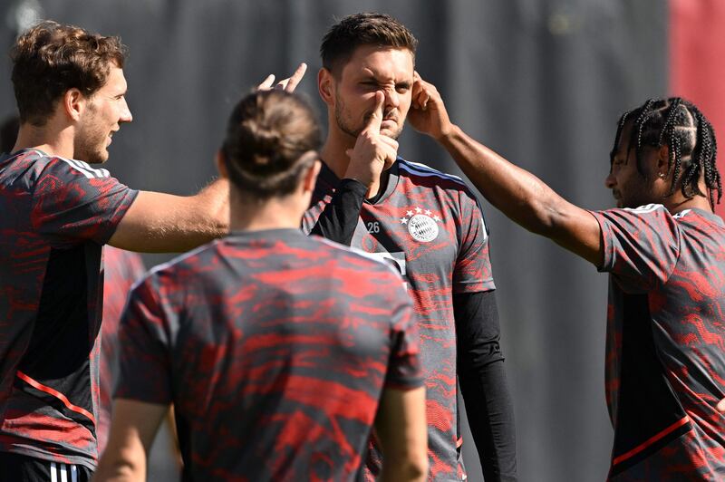 Left to right: Bayern Munich's Leon Goretzka, Marcel Sabitzer,Sven Ulreich and Serge Gnabry at training. AFP