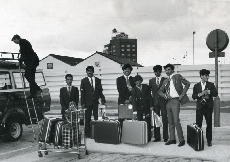 Abbas and his friends after landing at Heathrow Airport on July 8, 1972.