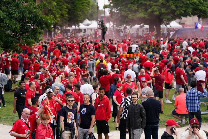 Liverpool fans in Place de la Nation, Paris. PA