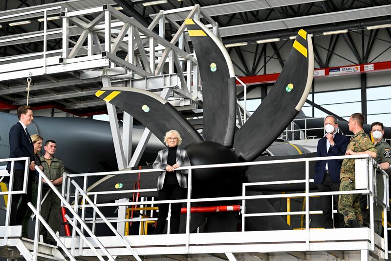 German Defence Minister Christine Lambrecht visits an air force base in Wunstorf, northern Germany. Reuters