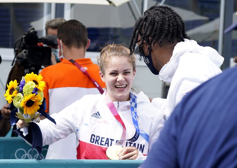 Great Britain's Bethany Shriever and Kye Whyte celebrate.