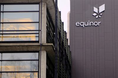 Equinor's logo at the company's headquarters in Stavanger, Norway. The company said it would exit Russia.  Reuters