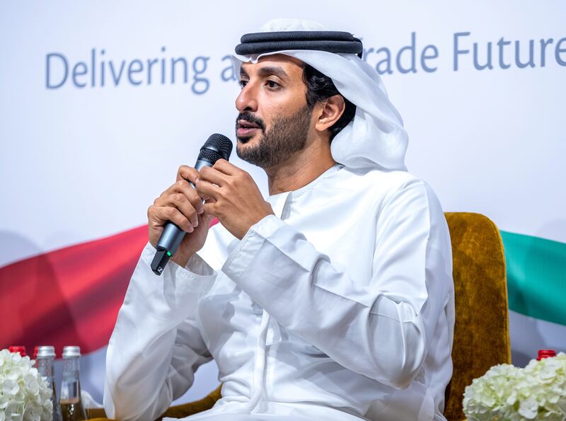 Abdulla Bin Touq, Minister of Economy, speaking at a press conference in Abu Dubai. Victor Besa / The National