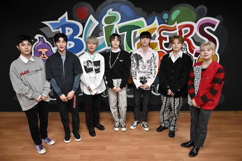 Members of the K-pop boy band Blitzers pose for a photo at a rehearsal studio in Seoul. AFP