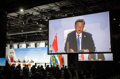 Chinese President Xi Jinping attends the Friends of Brics Leaders dialogue in Johannesburg on Thursday. EPA