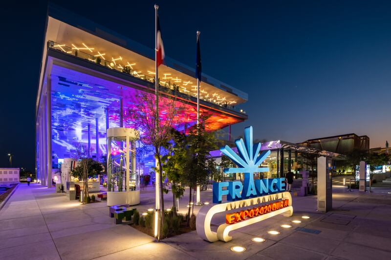 Lights shoot across the canopy of the pavilion. Expo 2020 Dubai