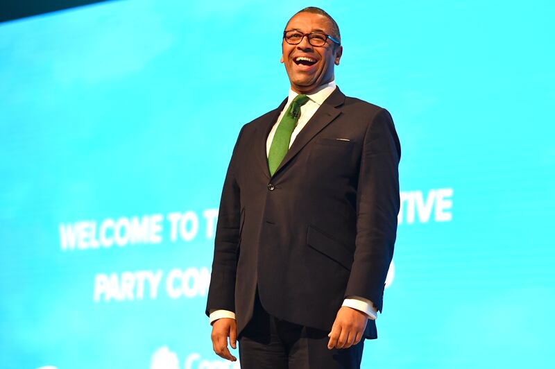 Then Conservative Party Chairman James Cleverly addresses delegates at the 2019 party conference in Manchester. Getty Images
