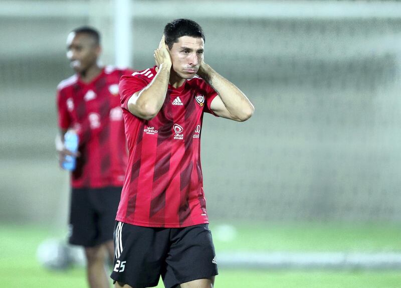 UAE's Sebastián Tagliabué during training before the game between the UAE and Thailand in the World cup qualifiers at the Zabeel Stadium, Dubai on June 6th, 2021. Chris Whiteoak / The National. 
Reporter: John McAuley for Sport